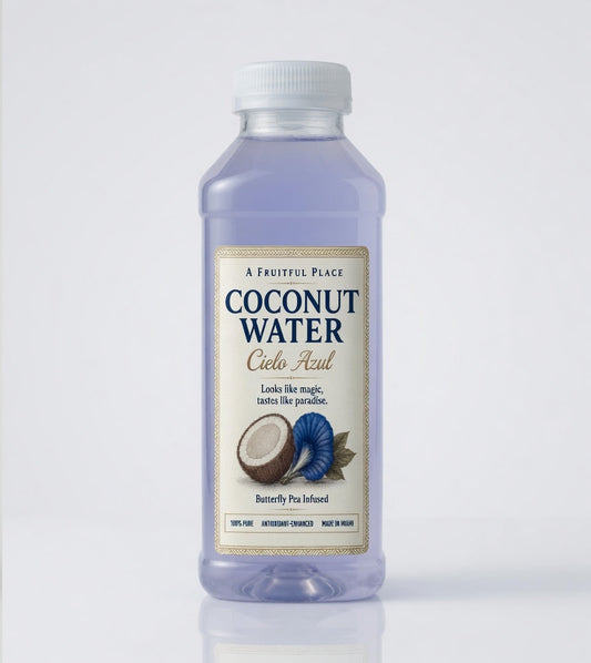Cielo Azul blue coconut water with butterfly pea flower from A Fruitful Place